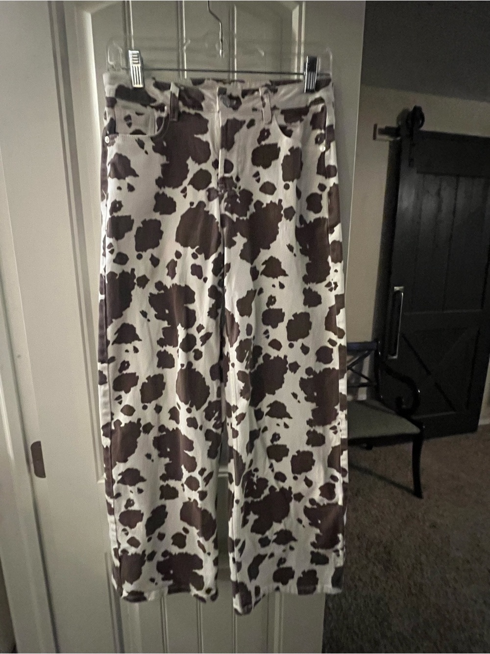 Cali 1850 Los Angeles Cow Print Wide Leg Jean - Brown and White, size 3
